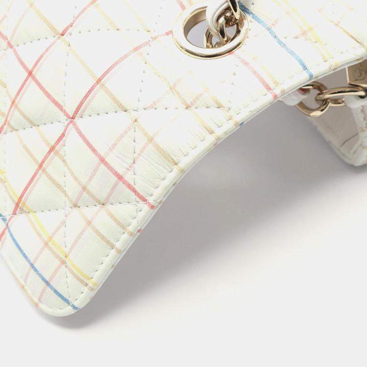 Pre Owned Chanel Mini Matelasse 20 Shoulder Bag Leather White Multicolor