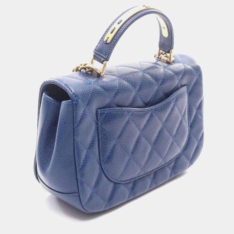 Pre Owned Chanel Matelasse Top Handle Shoulder Bag In Grained Calfskin Leather Blue