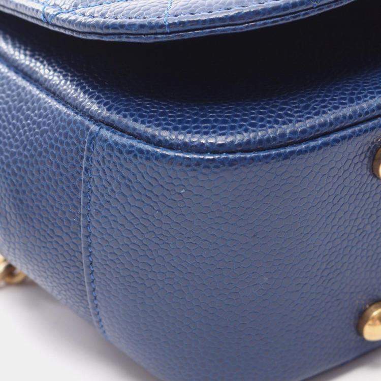 Pre Owned Chanel Matelasse Top Handle Shoulder Bag In Grained Calfskin Leather Blue