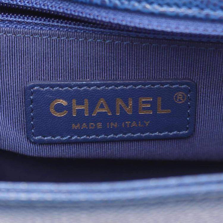 Pre Owned Chanel Matelasse Top Handle Shoulder Bag In Grained Calfskin Leather Blue