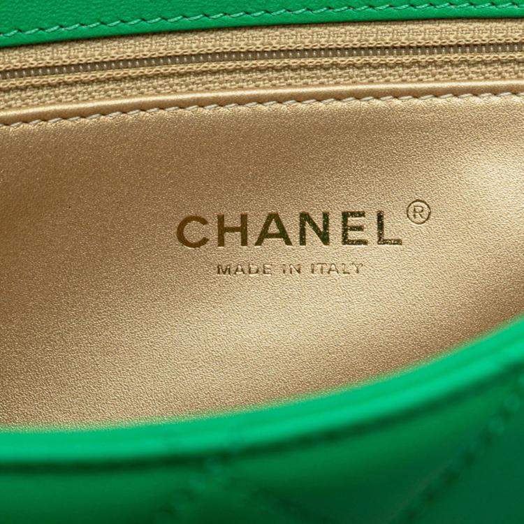 Pre Owned Chanel Matelasse Coco Mark Top Handle Shoulder Bag Tote 2-Way Green Gold Lambskin