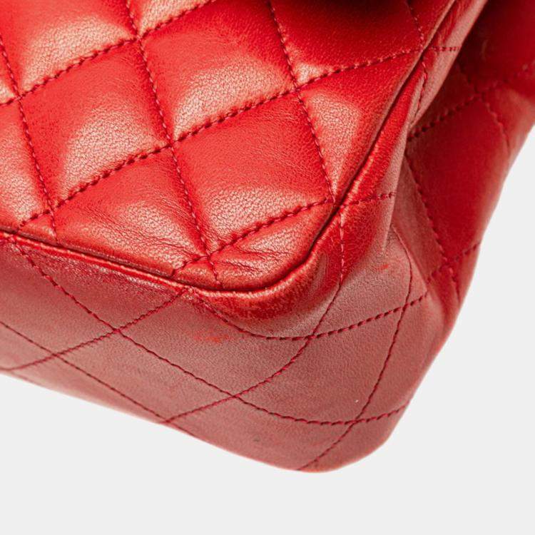 Pre Owned Chanel Coco Mark Matelasse 25 Double Flap Chain Shoulder Bag In Red Lambskin