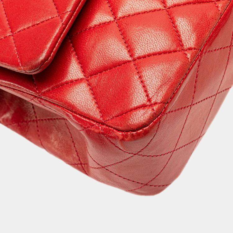 Pre Owned Chanel Coco Mark Matelasse 25 Double Flap Chain Shoulder Bag In Red Lambskin