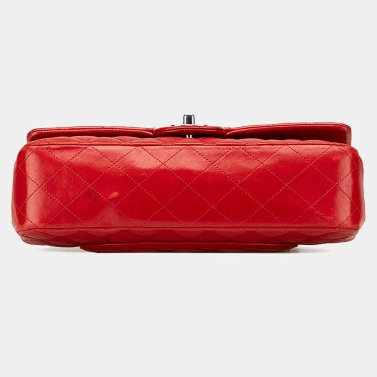 Pre Owned Chanel Coco Mark Matelasse 25 Double Flap Chain Shoulder Bag In Red Lambskin