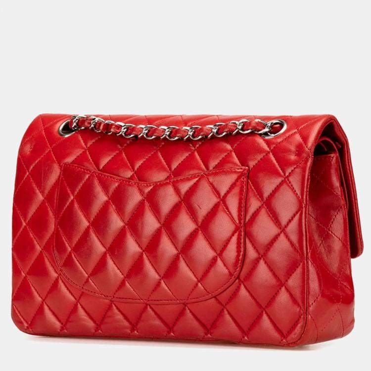 Pre Owned Chanel Coco Mark Matelasse 25 Double Flap Chain Shoulder Bag In Red Lambskin