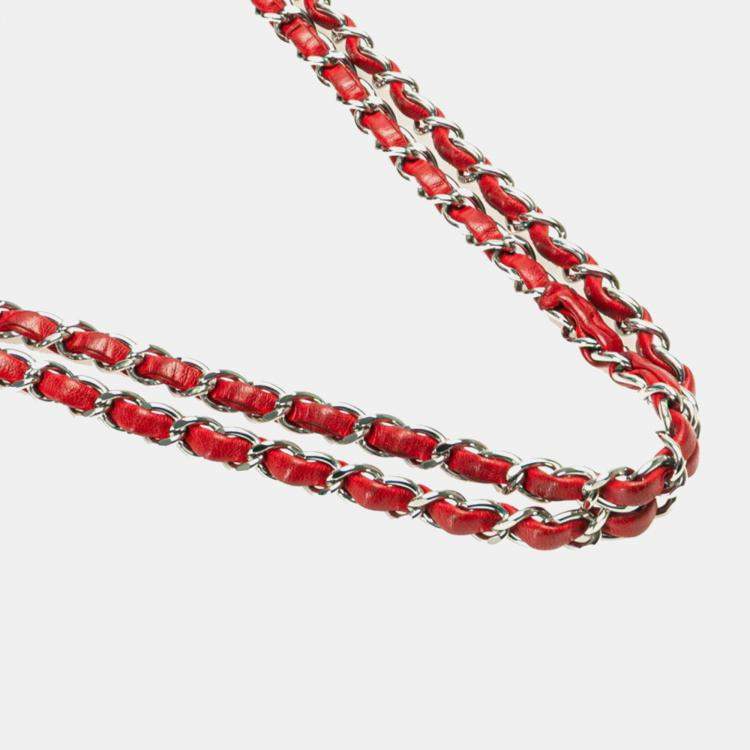 Pre Owned Chanel Coco Mark Matelasse 25 Double Flap Chain Shoulder Bag In Red Lambskin