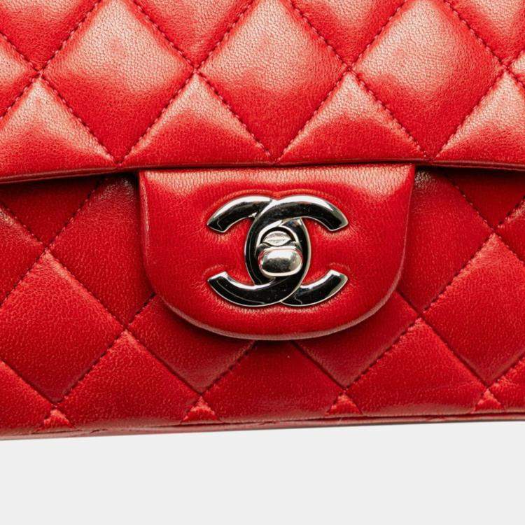 Pre Owned Chanel Coco Mark Matelasse 25 Double Flap Chain Shoulder Bag In Red Lambskin