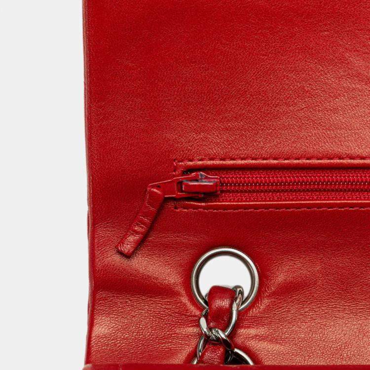 Pre Owned Chanel Coco Mark Matelasse 25 Double Flap Chain Shoulder Bag In Red Lambskin