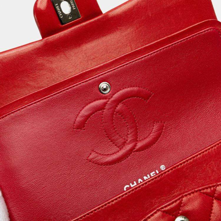 Pre Owned Chanel Coco Mark Matelasse 25 Double Flap Chain Shoulder Bag In Red Lambskin