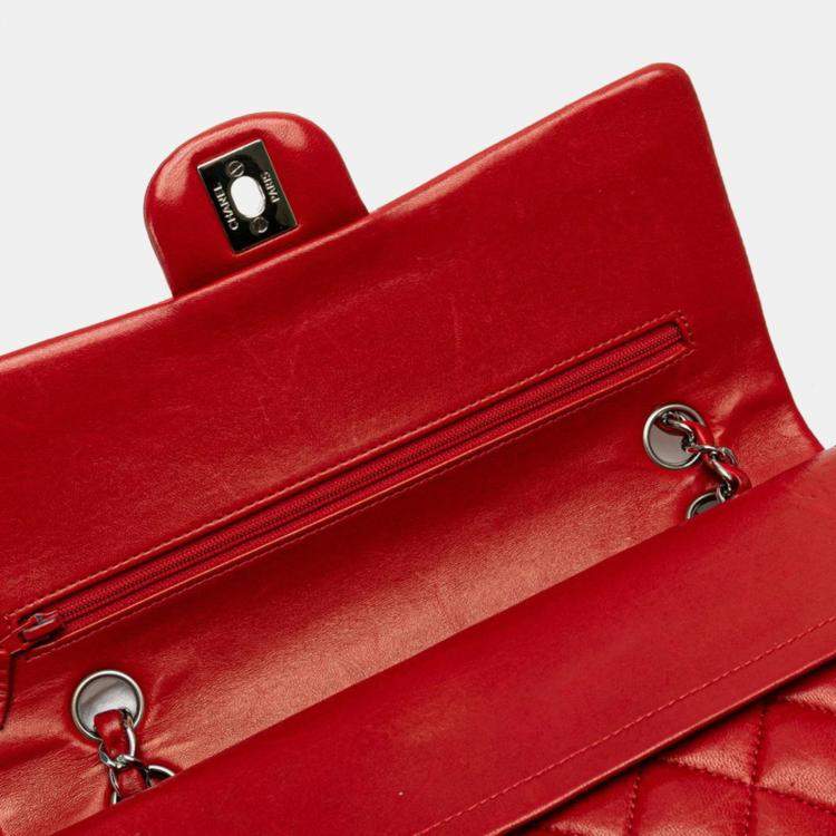 Pre Owned Chanel Coco Mark Matelasse 25 Double Flap Chain Shoulder Bag In Red Lambskin