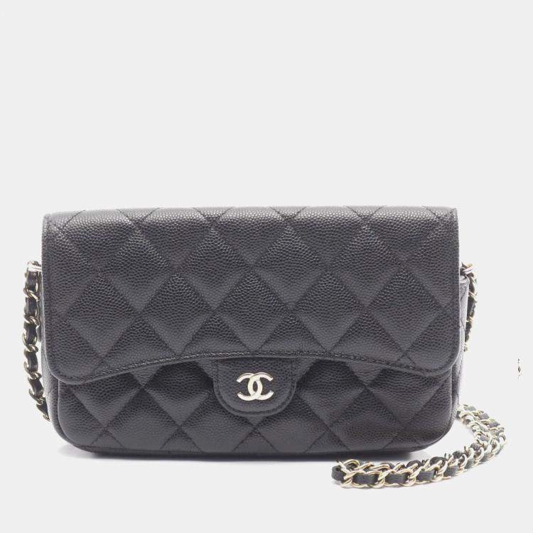 Pre Owned Chanel Black Grained Calfskin Leather Wallet on Chain