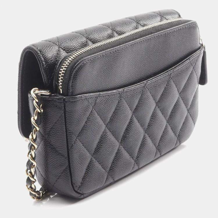 Pre Owned Chanel Black Grained Calfskin Leather Wallet on Chain