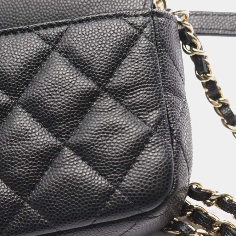 Pre Owned Chanel Black Grained Calfskin Leather Wallet on Chain