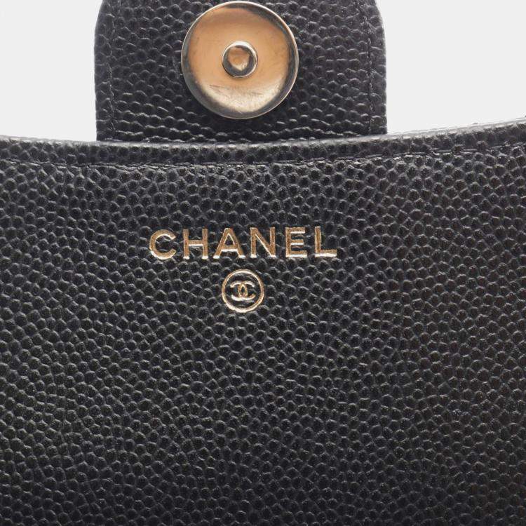 Pre Owned Chanel Black Grained Calfskin Leather Wallet on Chain