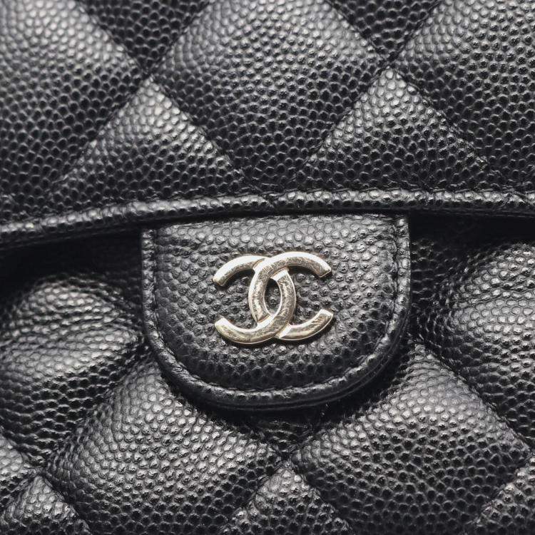 Pre Owned Chanel Black Grained Calfskin Leather Wallet on Chain