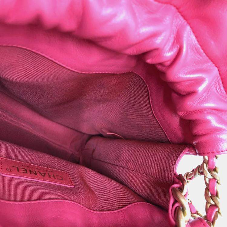 Pre Owned Chanel CC Drawstring Pink Lambskin Leather Tote Bag