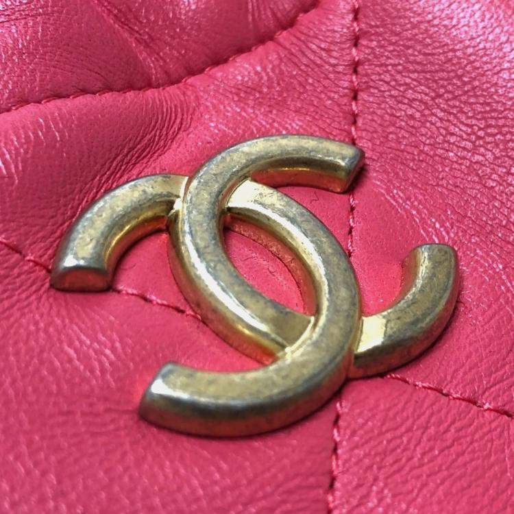 Pre Owned Chanel CC Drawstring Pink Lambskin Leather Tote Bag