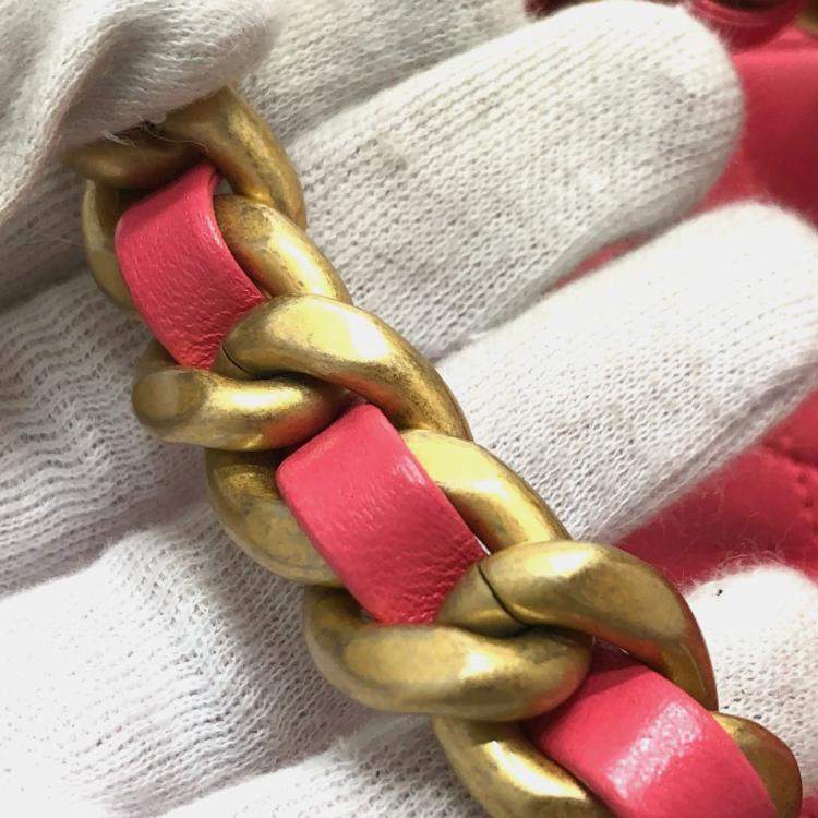 Pre Owned Chanel CC Drawstring Pink Lambskin Leather Tote Bag