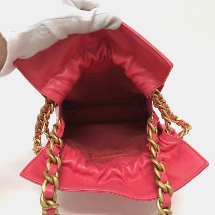 Pre Owned Chanel CC Drawstring Pink Lambskin Leather Tote Bag