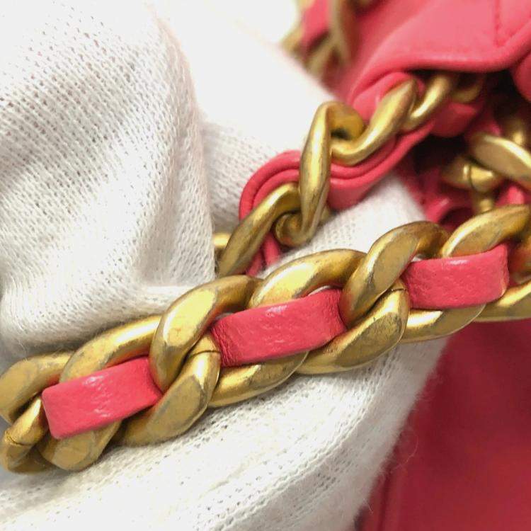 Pre Owned Chanel CC Drawstring Pink Lambskin Leather Tote Bag