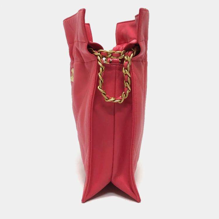 Pre Owned Chanel CC Drawstring Pink Lambskin Leather Tote Bag