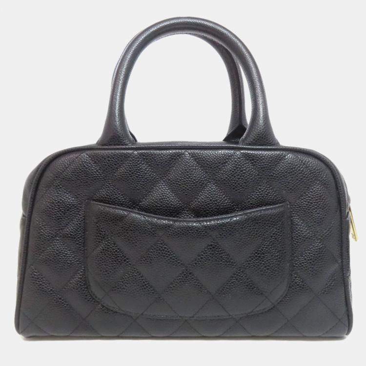 Pre Owned Chanel Mini Boston Bag Matelasse Gold Hardware Grained Calfskin