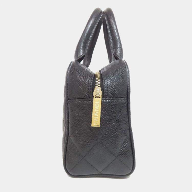 Pre Owned Chanel Mini Boston Bag Matelasse Gold Hardware Grained Calfskin