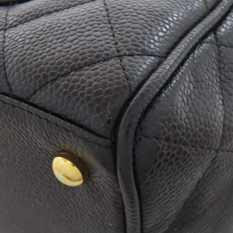 Pre Owned Chanel Mini Boston Bag Matelasse Gold Hardware Grained Calfskin