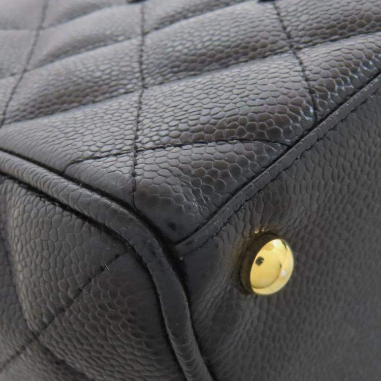 Pre Owned Chanel Mini Boston Bag Matelasse Gold Hardware Grained Calfskin