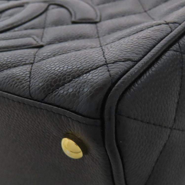 Pre Owned Chanel Mini Boston Bag Matelasse Gold Hardware Grained Calfskin