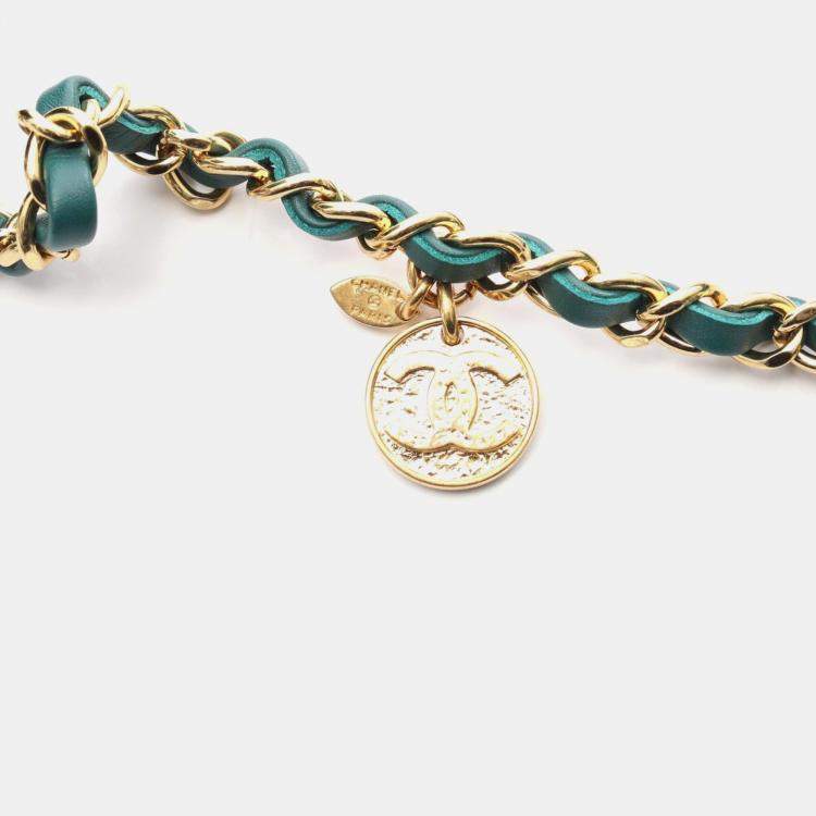 Pre Owned Chanel Matelasse Vanity Bag Shoulder Lambskin And Shearling Green