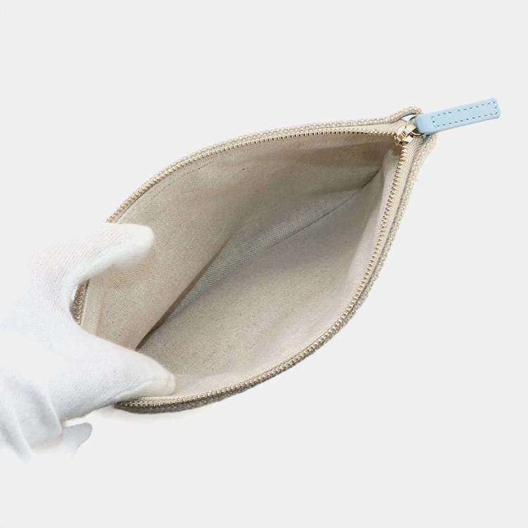 Pre Owned Chanel Deauville MM Beige Blue Canvas Tote Bag