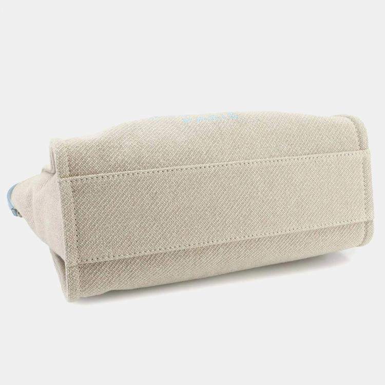 Pre Owned Chanel Deauville MM Beige Blue Canvas Tote Bag