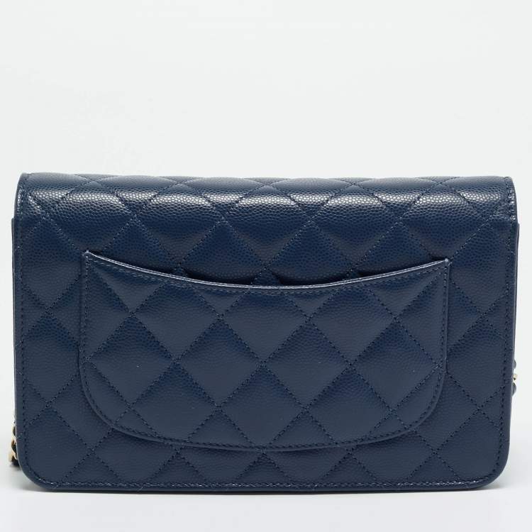 Pre Owned Chanel CC Crystal Blue Quilted Caviar Leather Wallet On Chain