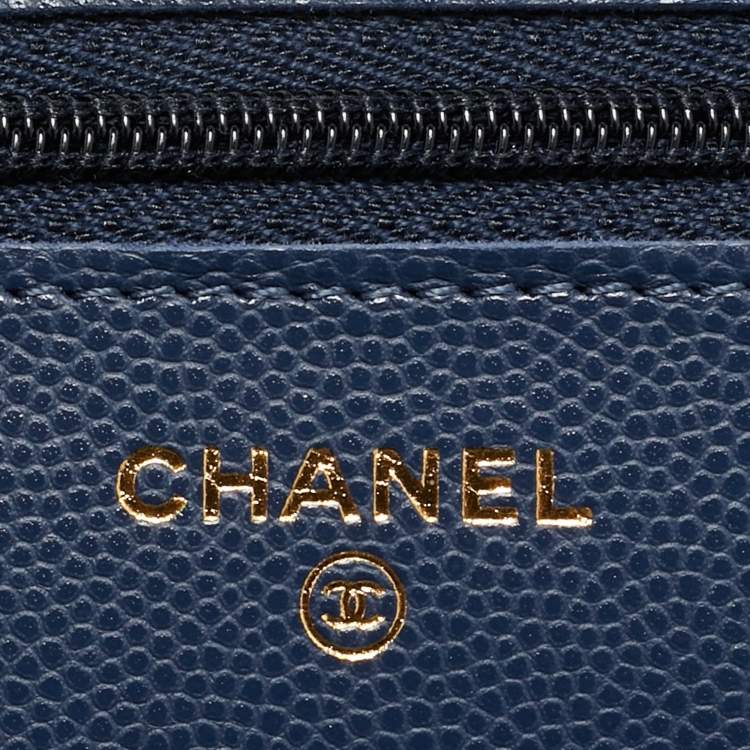 Pre Owned Chanel CC Crystal Blue Quilted Caviar Leather Wallet On Chain