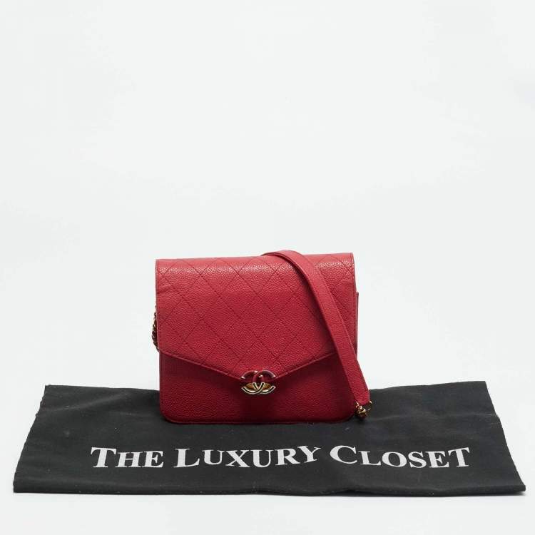 Pre Owned Chanel Cuba Thread Around Pink Caviar Leather Wallet On Chain