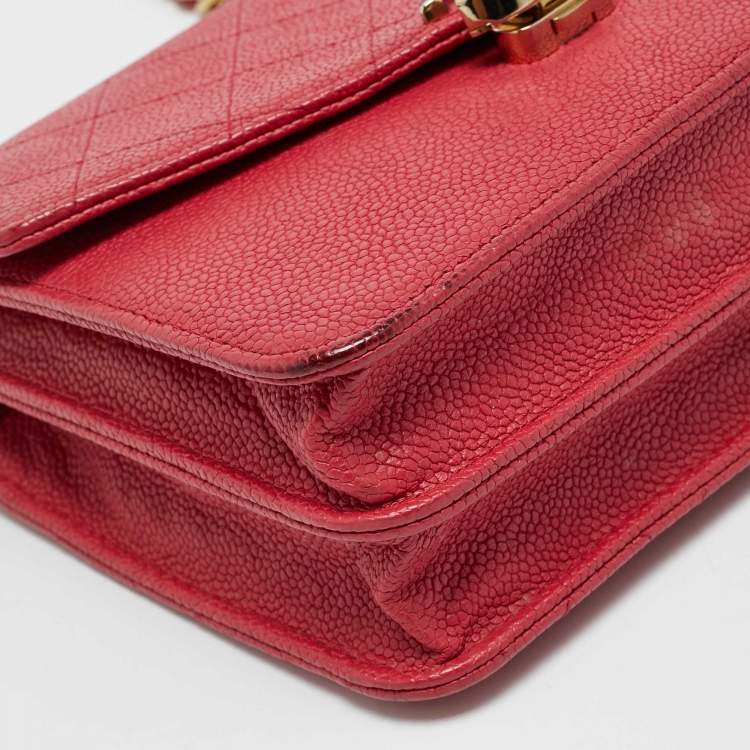 Pre Owned Chanel Cuba Thread Around Pink Caviar Leather Wallet On Chain