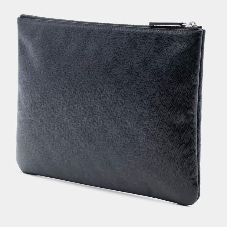 Pre Owned Chanel Black Medium Caviar Deauville Studded O Case Clutch