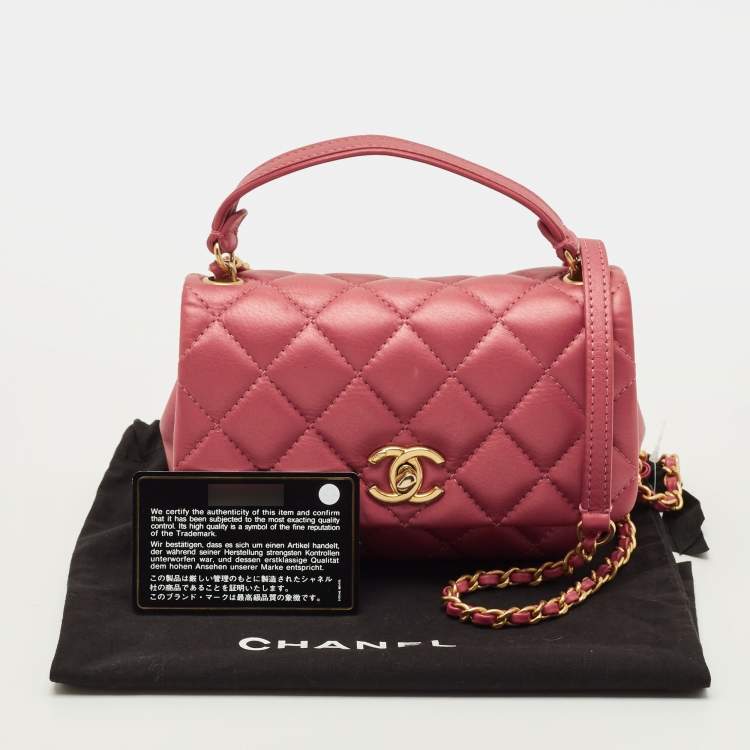 Pre Owned Chanel Mini Metallic Red Quilted Leather Top Handle Flap Bag