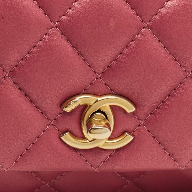 Pre Owned Chanel Mini Metallic Red Quilted Leather Top Handle Flap Bag