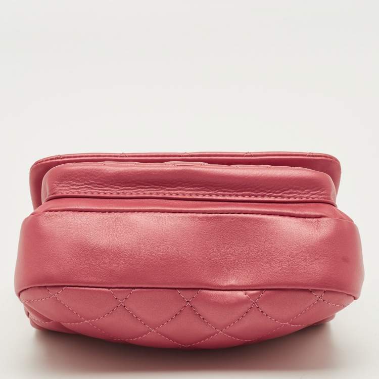 Pre Owned Chanel Mini Metallic Red Quilted Leather Top Handle Flap Bag