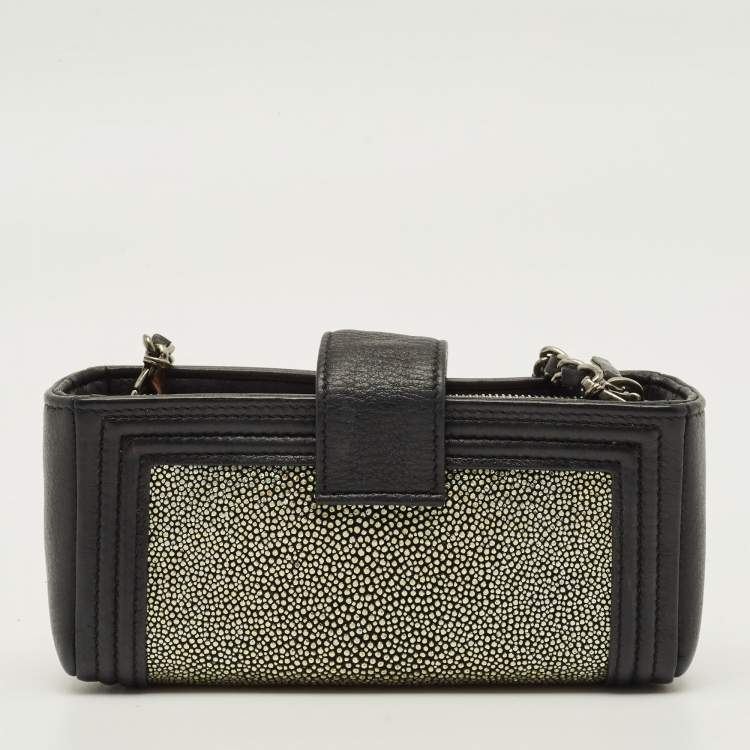 Pre Owned Chanel Boy O-Phone Holder Black/Metallic Stingray and Leather Chain Pouch