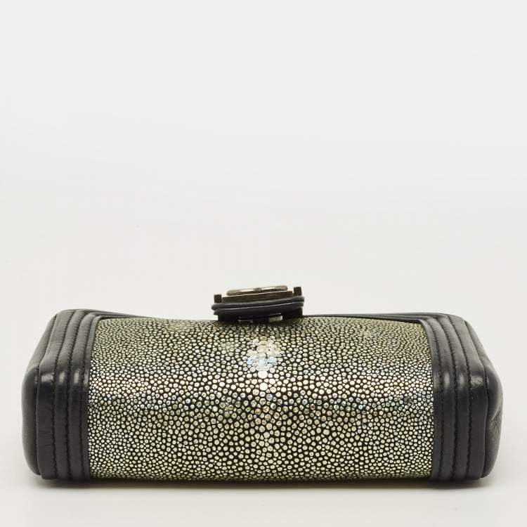 Pre Owned Chanel Boy O-Phone Holder Black/Metallic Stingray and Leather Chain Pouch