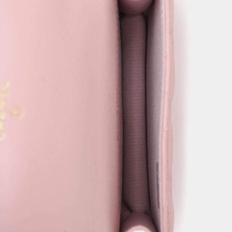 Pre Owned Chanel 2021 Pink Leather 'Pearl Crush' Mini Crossbody Bag