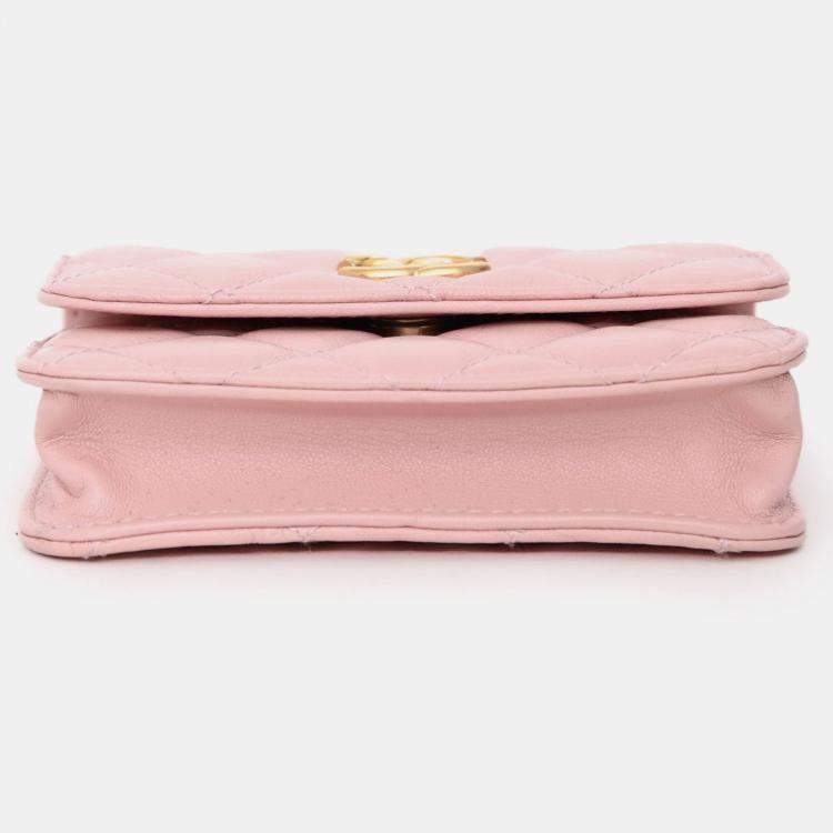 Pre Owned Chanel 2021 Pink Leather 'Pearl Crush' Mini Crossbody Bag