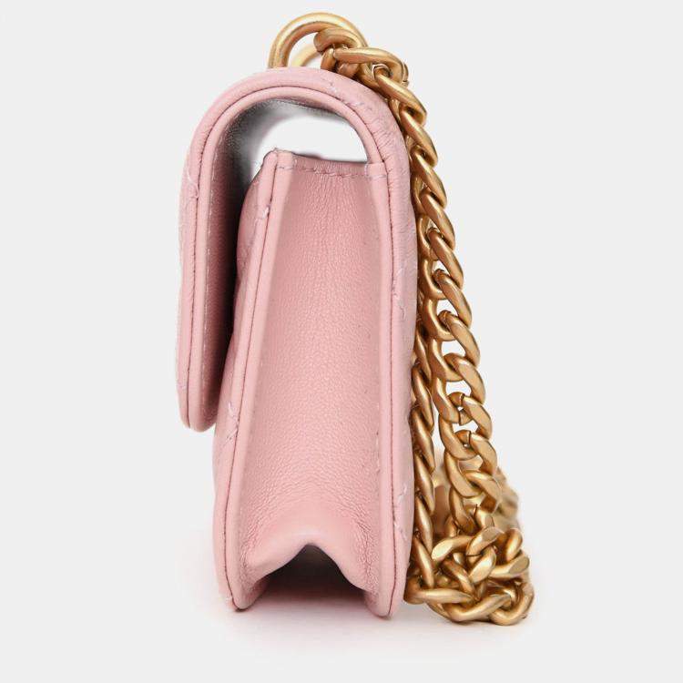 Pre Owned Chanel 2021 Pink Leather 'Pearl Crush' Mini Crossbody Bag