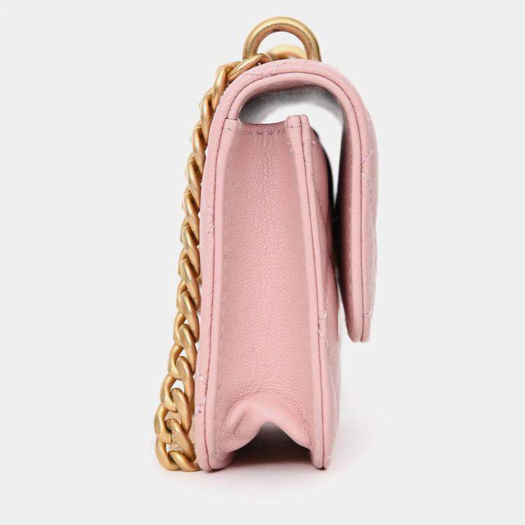 Pre Owned Chanel 2021 Pink Leather 'Pearl Crush' Mini Crossbody Bag