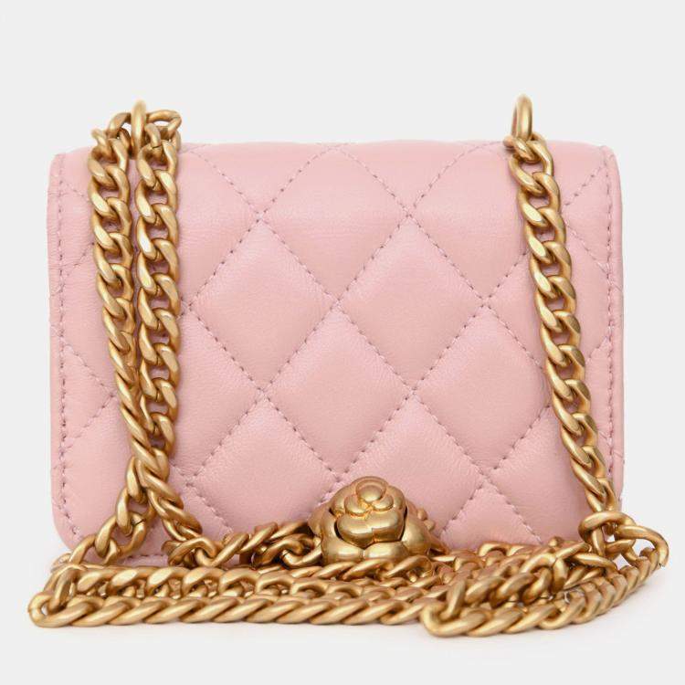 Pre Owned Chanel 2021 Pink Leather 'Pearl Crush' Mini Crossbody Bag