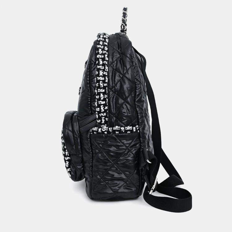 Pre Owned Chanel 2020 Black Nylon/Tweed Backpack
