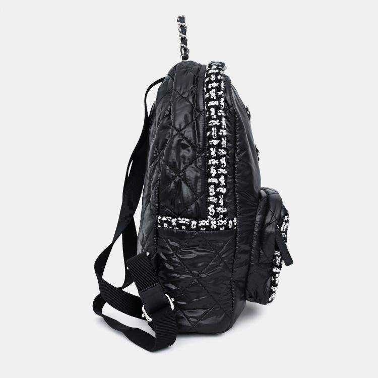 Pre Owned Chanel 2020 Black Nylon/Tweed Backpack
